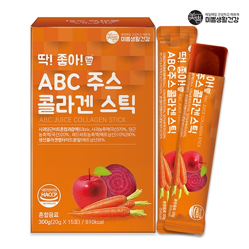 [미쁨생활건강] 사과+비트+당근 ABC주스 콜라겐 젤리스틱 20g*15포 (업체별도 무료배송)