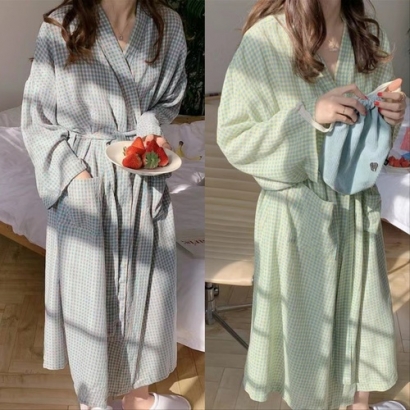 [벨라도나] 여성 수면 체크 로브가운 잠옷 2종 택1 (업체별도 무료배송)