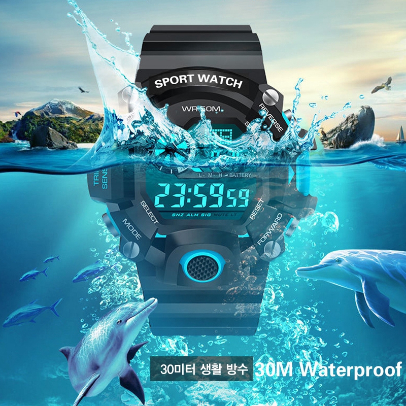 [싹3데이] [머슬프렌즈] 스포츠 밀리터리 디지털 시계 (30M 생활방수/7가지 LED배경) MF-W100 (업체별도 무료배송)