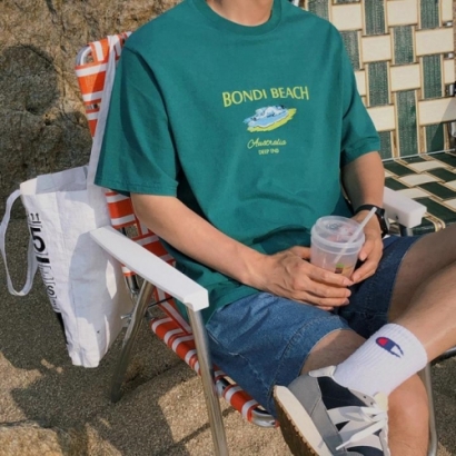 남성 봄여름 캐쥬얼 코튼 반팔 비치 티셔츠 (업체별도 무료배송)