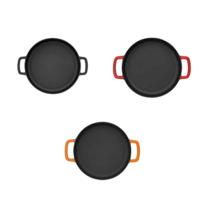 [콤벡] 무쇠팬 주물팬 에나멜코팅 인덕션가능 더블핸들 프라이팬 28cm (Black/Red/Orange) (업체별도 무료배송)