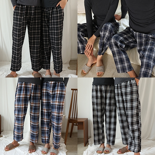 [1+1] [테라우드] 남녀공용 홈웨어 커플 포근 도톰 체크 면기모 파자마 잠옷 바지 33-40 (업체별도 무료배송)