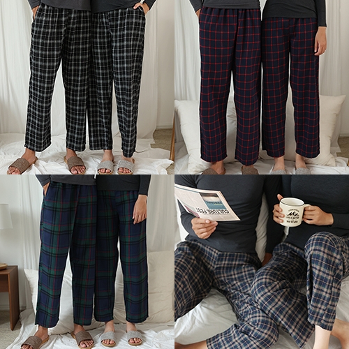 [1+1] [테라우드] 남녀공용 홈웨어 커플 포근 도톰 체크 면기모 파자마 잠옷 바지 41-47 (업체별도 무료배송)
