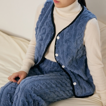 [테라우드] 여성 양털 수면 꽈배기 조끼 파자마 잠옷 홈웨어 (업체별도 무료배송)