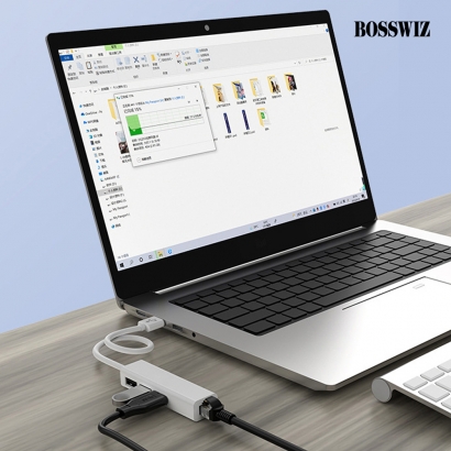 [BOSSWIZ]  4in1 C타입 멀티허브 to RJ45 USB3.0 노트북 젠더 기가비트 이더넷 어댑터 BOS-CRJ14 (업체별도 무료배송)