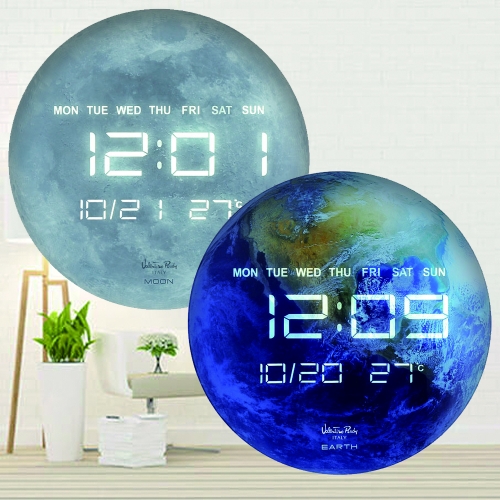 [발렌티노루디] 액자형 원형 지구 / 달 LED 온도 벽시계 탁상시계 (업체별도 무료배송)