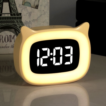 [발렌티노루디] 충전식 LED 고양이 탁상시계 알람 무드등 (색상택일) (업체별도 무료배송)