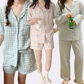 핑크블루 반팔/긴팔 체크셔츠+팬츠 파자마 잠옷 상하세트 (업체별도 무료배송)