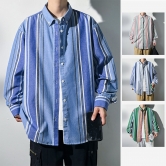 남자 오버핏 배색 스트라이프 긴팔 남방 봄 가을 셔츠 I3SH024 (업체별도 무료배송)