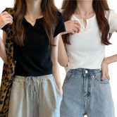 [후쿠호] 여성용 슬림라인 무지 크롭 반팔 티셔츠 (2장이상 구매가능)  (업체별도 무료배송)