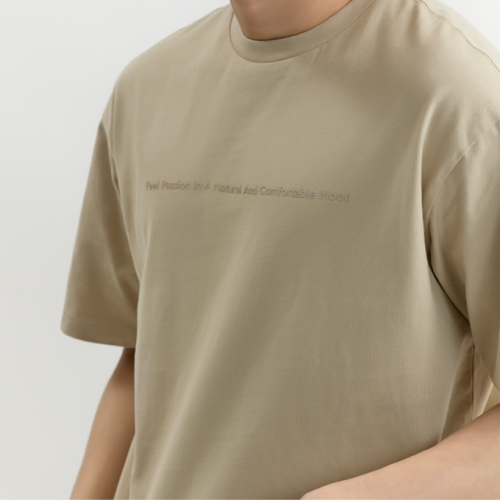 남여공용 면 100％ 반팔 로고 티셔츠 베이지/핑크/그린