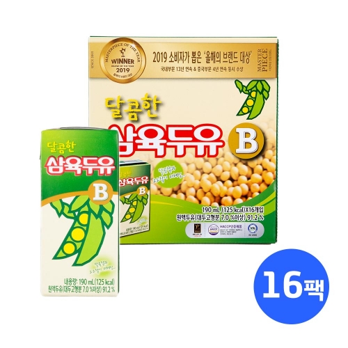 삼육 달콤한맛B 두유 190ml 16팩 (업체별도 무료배송)
