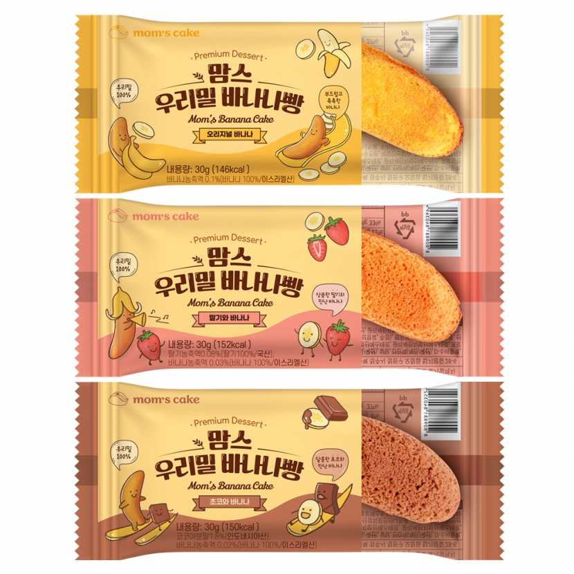 [맘스케이크] 우리밀 바나나빵 3종 세트 30g x 30개 (업체별도 무료배송)