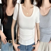 [후쿠호] 여성 여름용 무지 골지 라운드 반팔 티셔츠 (3장이상 구매가능) (업체별도 무료배송)